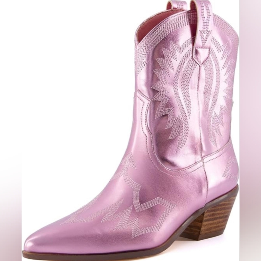 CUSHIONAIRE Womens Leon WESTERN boots Memory Foam 9 1/2 M Width Pink NWOT